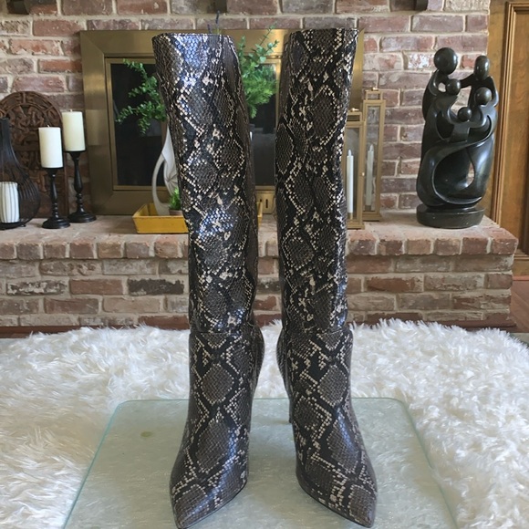 Steve Madden Snake Print Knee-high Heeled Boots - Picture 2 of 7